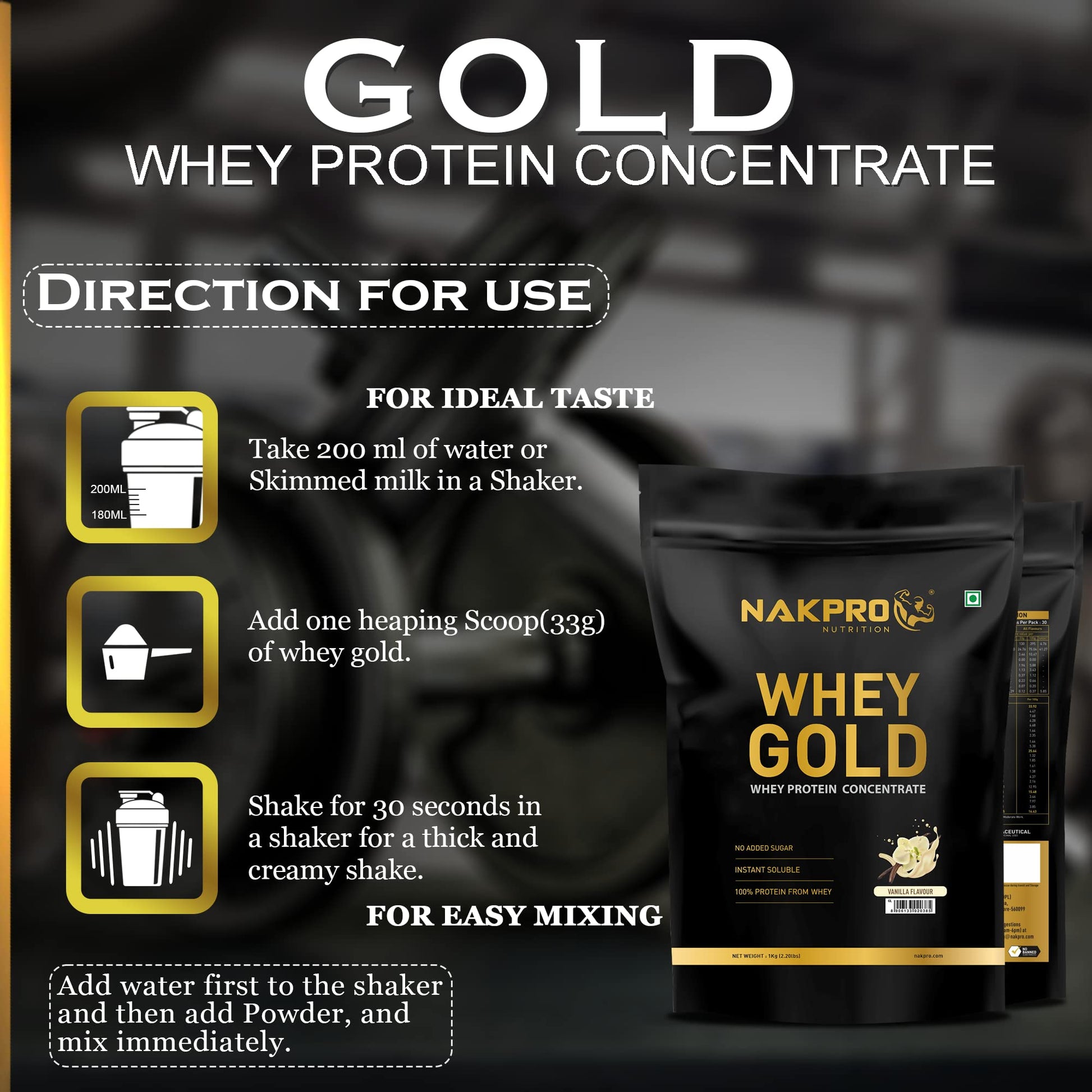 NAKPRO Gold Whey Protein Powder, Ultra-Filtered WPC and Cross-Flow WPI Blend, Adult Nutrition Supplement, 25.5g Protein Per S