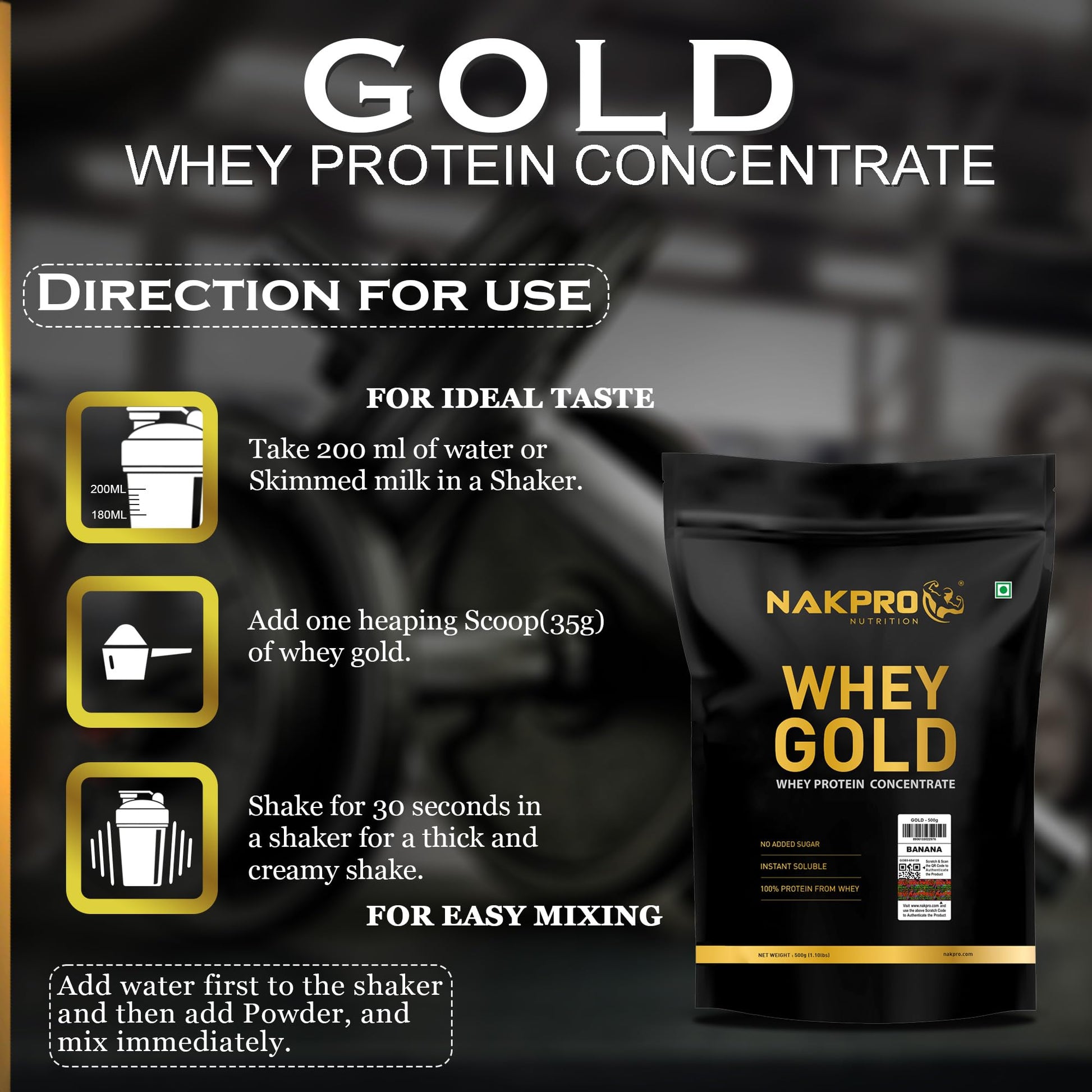 NAKPRO Gold Whey Protein Powder, Ultra-Filtered WPC and Cross-Flow WPI Blend, Adult Nutrition Supplement, 25.5g Protein Per S