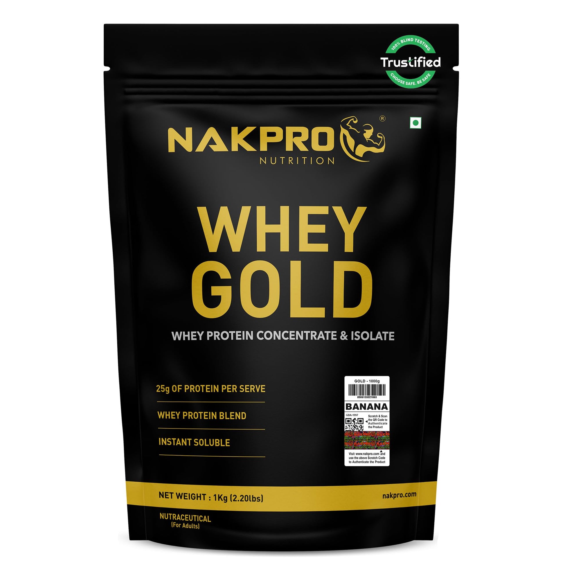 NAKPRO Gold Whey Protein Powder, Ultra-Filtered WPC and Cross-Flow WPI Blend, Adult Nutrition Supplement, 25.5g Protein Per S