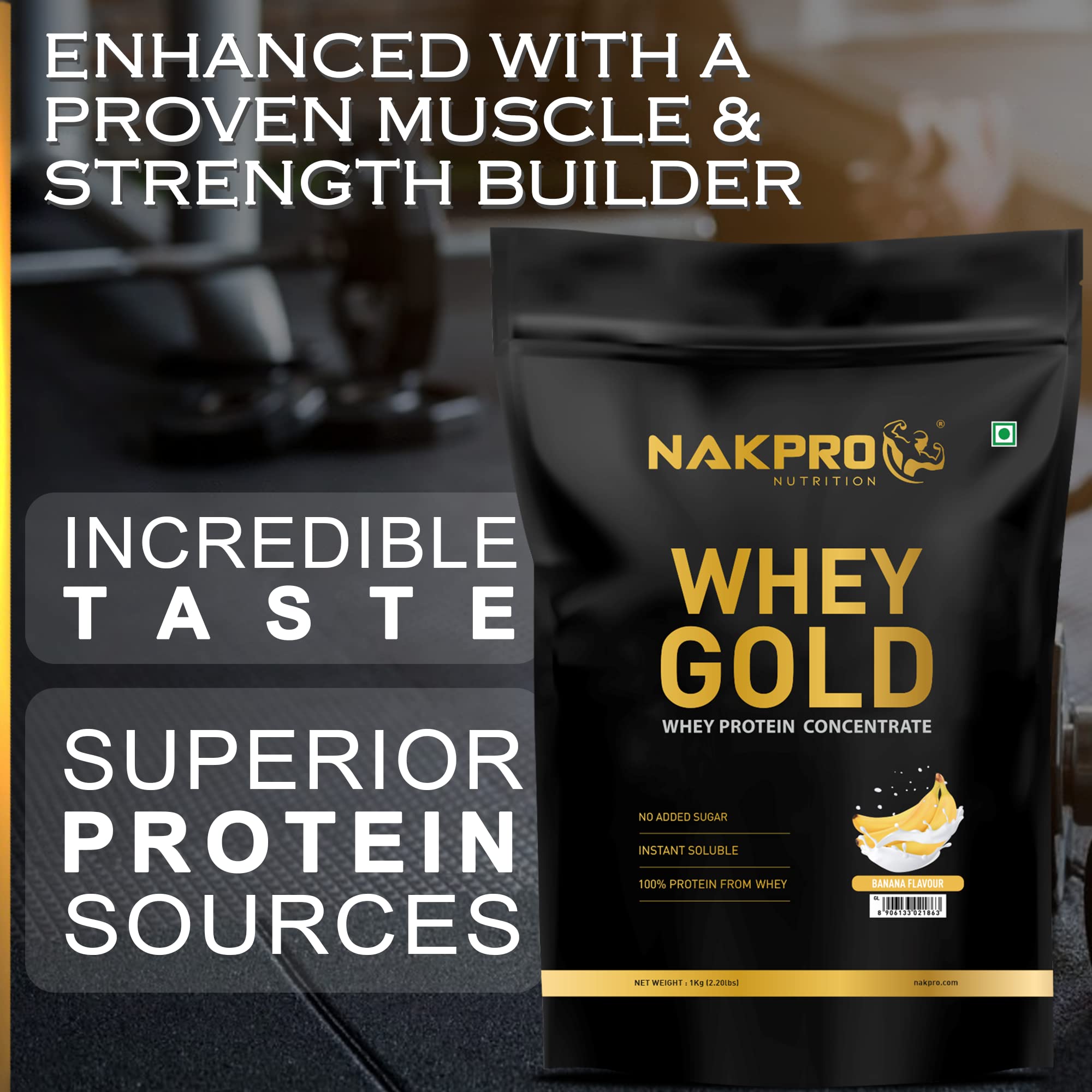 NAKPRO Gold Whey Protein Powder, Ultra-Filtered WPC and Cross-Flow WPI Blend, Adult Nutrition Supplement, 25.5g Protein Per S