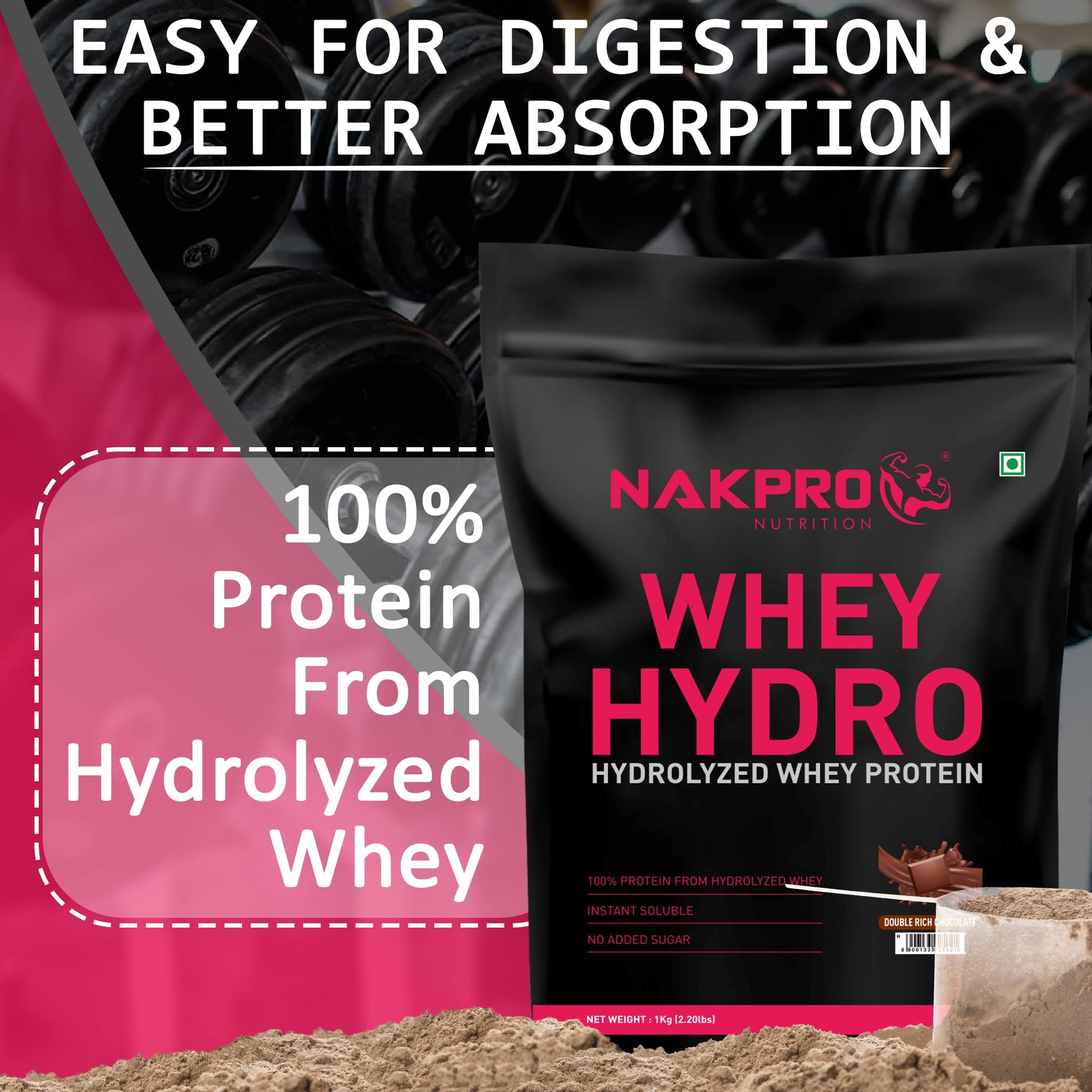 NAKPRO HYDRO Hydrolyzed Whey Protein Powder, 1kg, Dietary Supplement for Adults - in use (14)