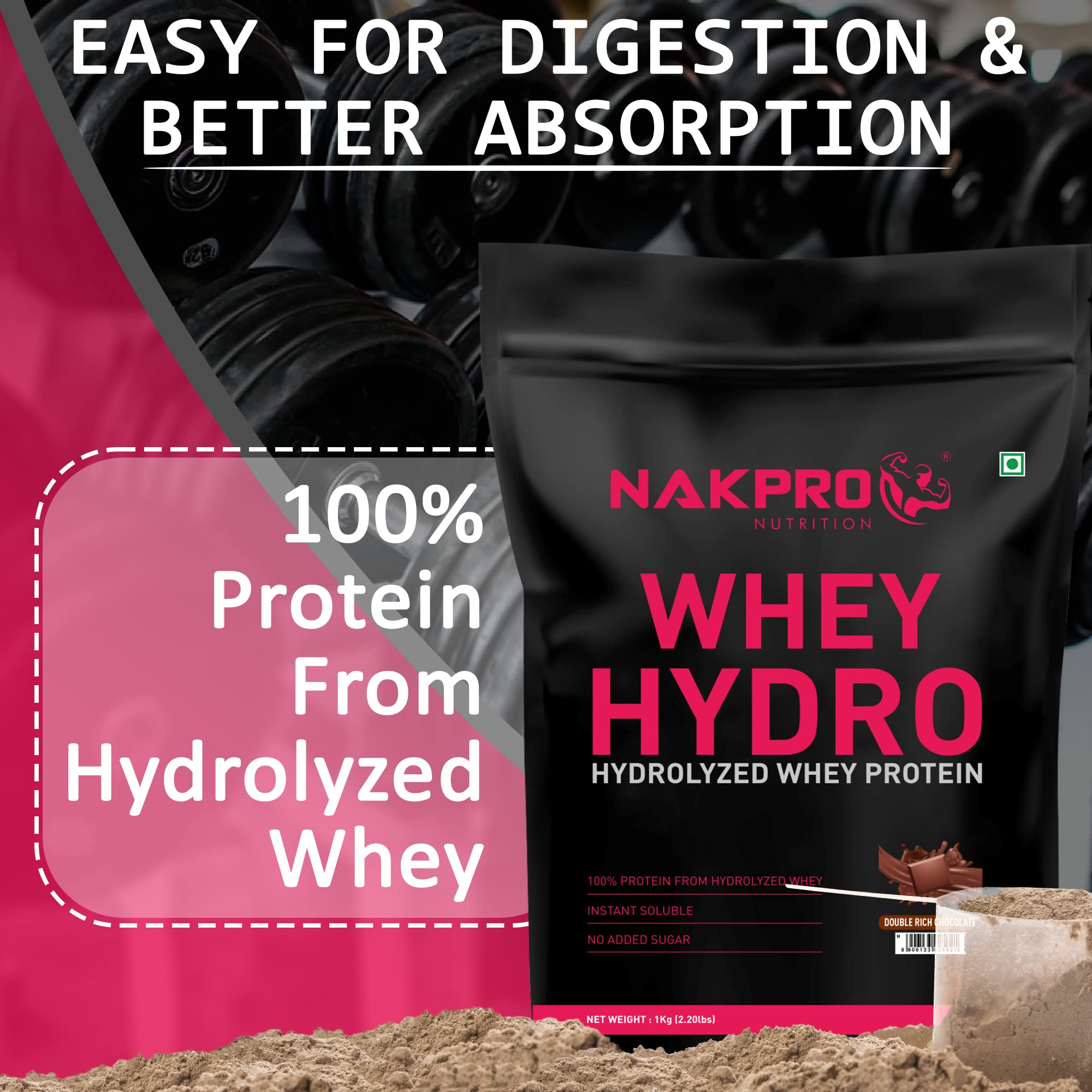 NAKPRO HYDRO Hydrolyzed Whey Protein Powder, 1kg, Dietary Supplement for Adults - in use (14)