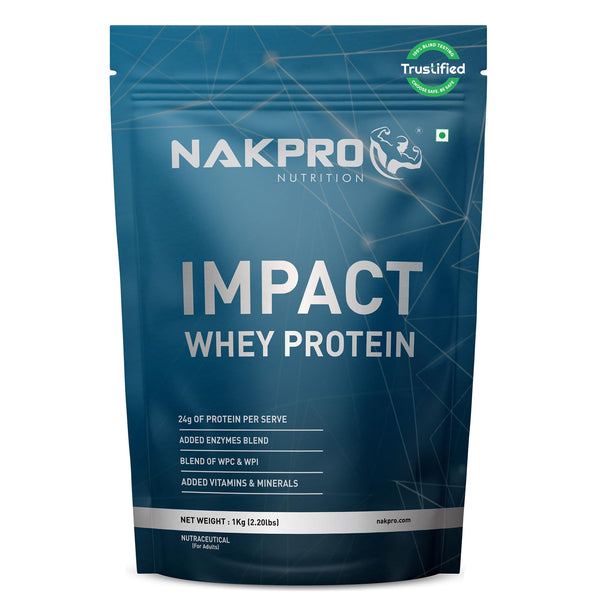 NAKPRO Impact Whey Protein Powder, 1 kg, Isolate & Concentrate Blend with Digestive Enzymes, Vitamins & Minerals