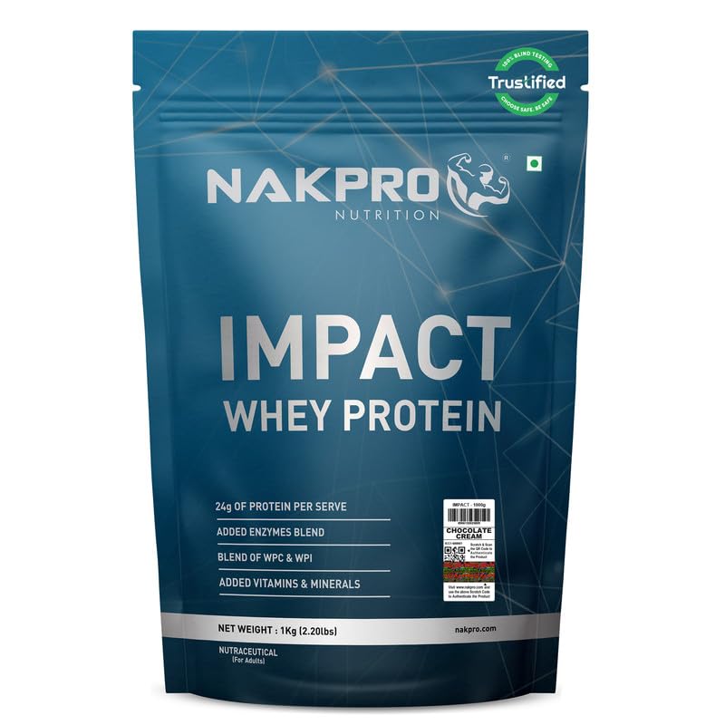 NAKPRO Impact Whey Protein Powder, 1 kg, Isolate & Concentrate Blend with Digestive Enzymes, Vitamins & Minerals (10)