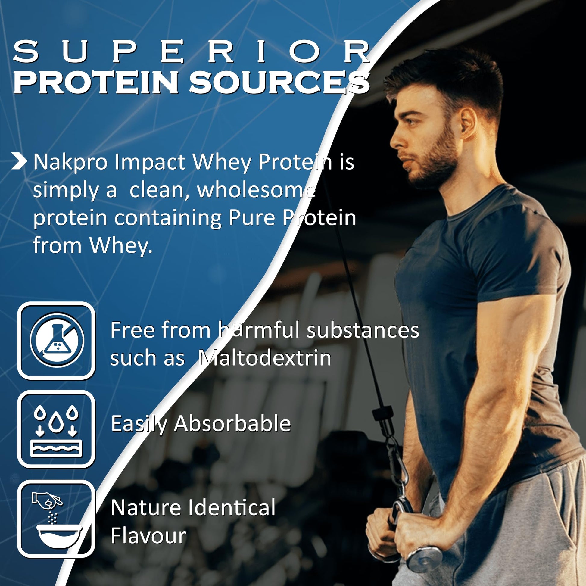 NAKPRO Impact Whey Protein Powder, 1 kg, Isolate & Concentrate Blend with Digestive Enzymes, Vitamins & Minerals - label deta
