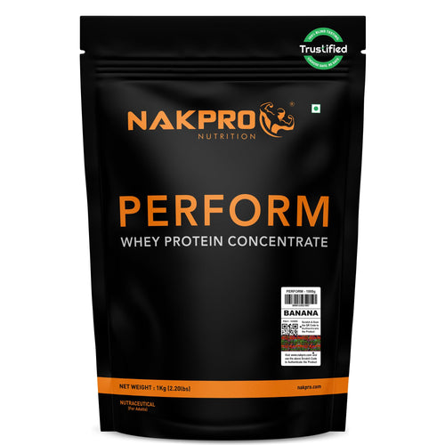 NAKPRO NUTRITION Perform Whey Protein Concentrate, 1kg Banana Flavor, 24g Protein Per 37g Scoop, Adult Powder Supplement