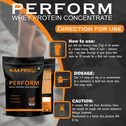 NAKPRO NUTRITION Perform Whey Protein Concentrate, 1kg Banana Flavor, 24g Protein Per 37g Scoop, Adult Powder Supplement - la