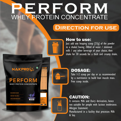 NAKPRO NUTRITION Perform Whey Protein Concentrate, 1kg Banana Flavor, 24g Protein Per 37g Scoop, Adult Powder Supplement - ba