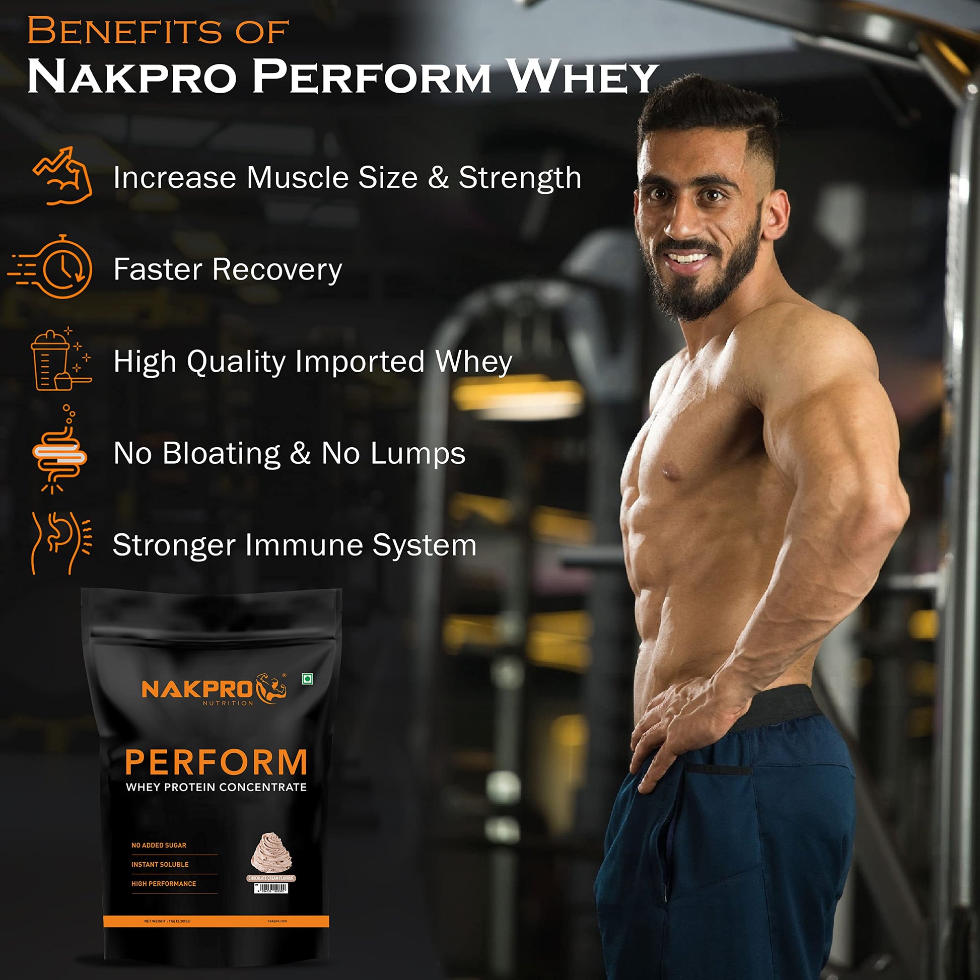 NAKPRO NUTRITION Perform Whey Protein Concentrate, 1kg Banana Flavor, 24g Protein Per 37g Scoop, Adult Powder Supplement - la