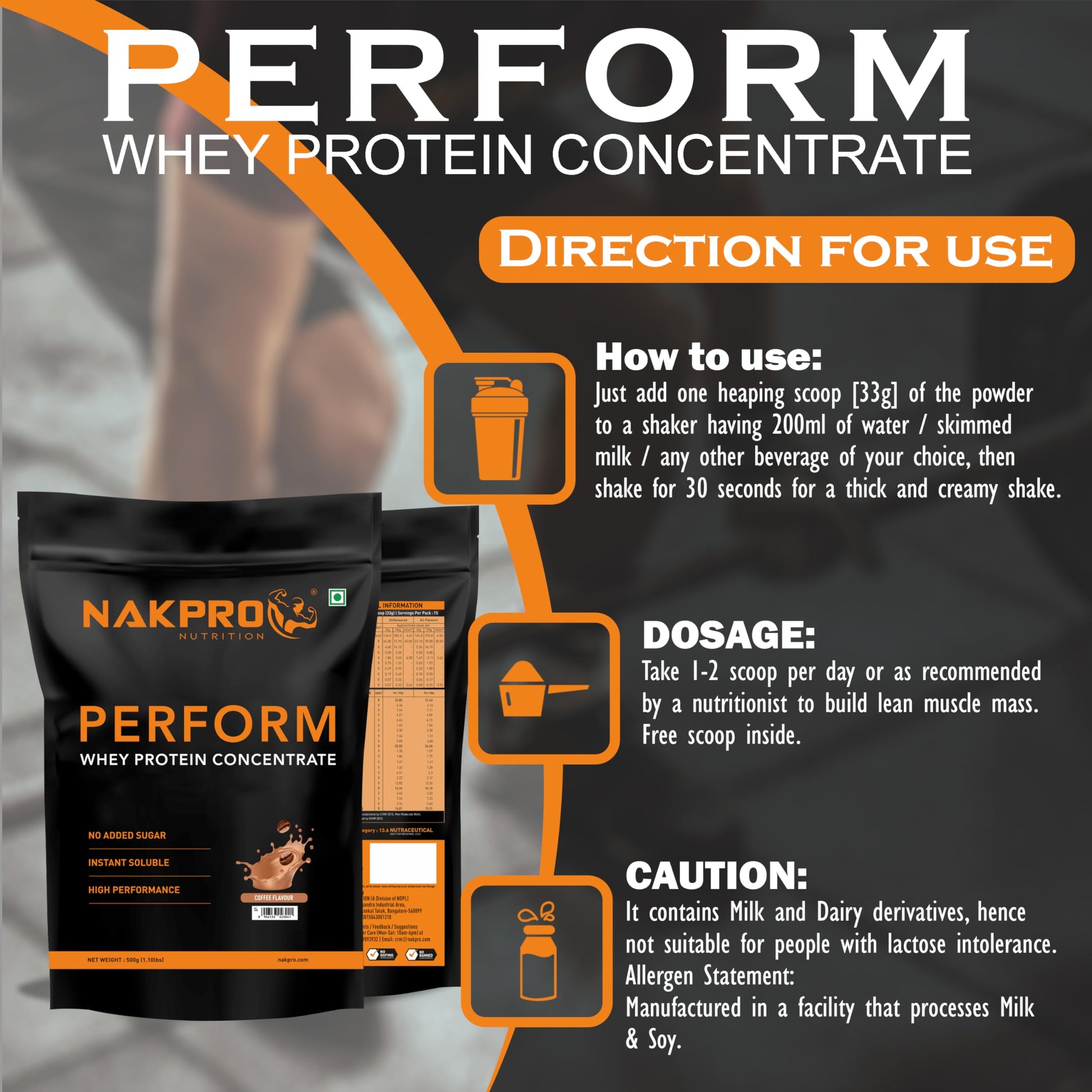NAKPRO NUTRITION Perform Whey Protein Concentrate, 1kg Banana Flavor, 24g Protein Per 37g Scoop, Adult Powder Supplement - la