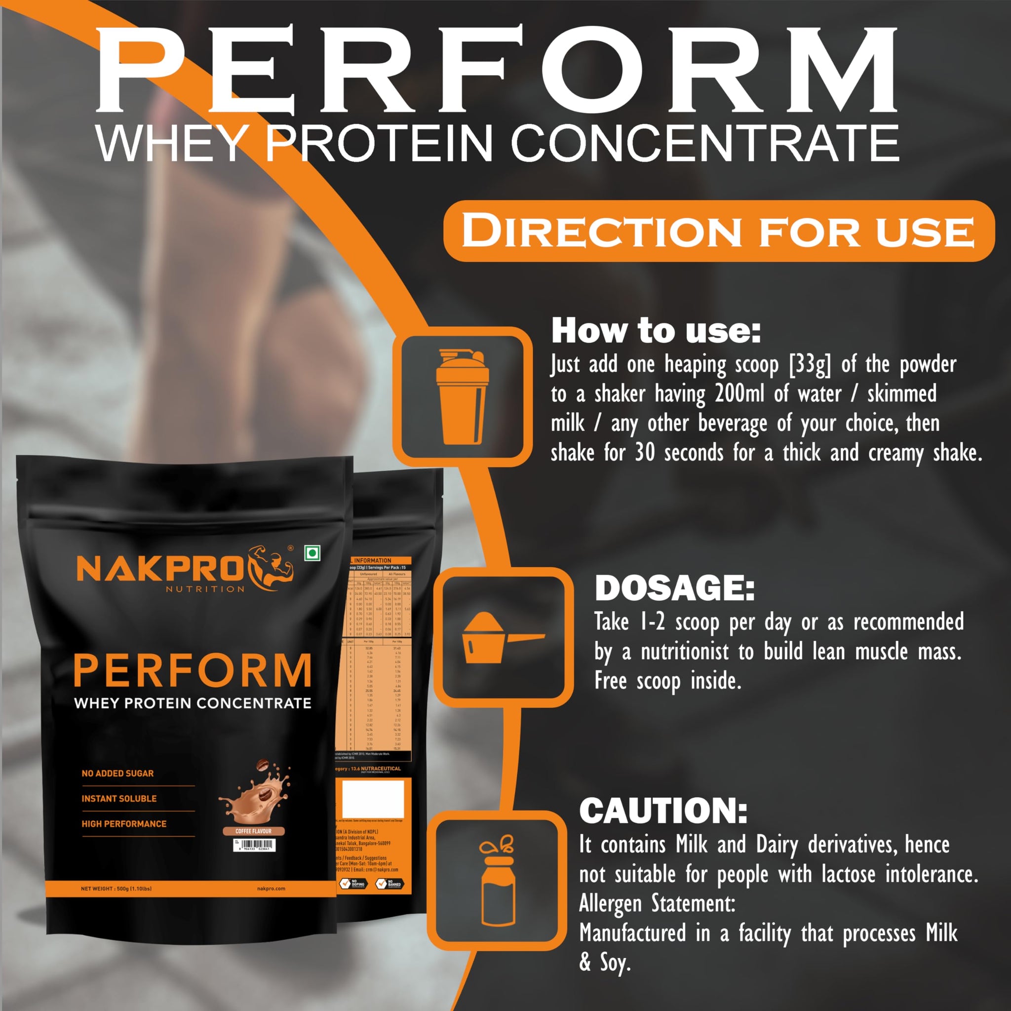 NAKPRO NUTRITION Perform Whey Protein Concentrate, 1kg Banana Flavor, 24g Protein Per 37g Scoop, Adult Powder Supplement - la