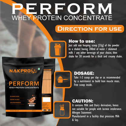 NAKPRO NUTRITION Perform Whey Protein Concentrate, 1kg Banana Flavor, 24g Protein Per 37g Scoop, Adult Powder Supplement - la