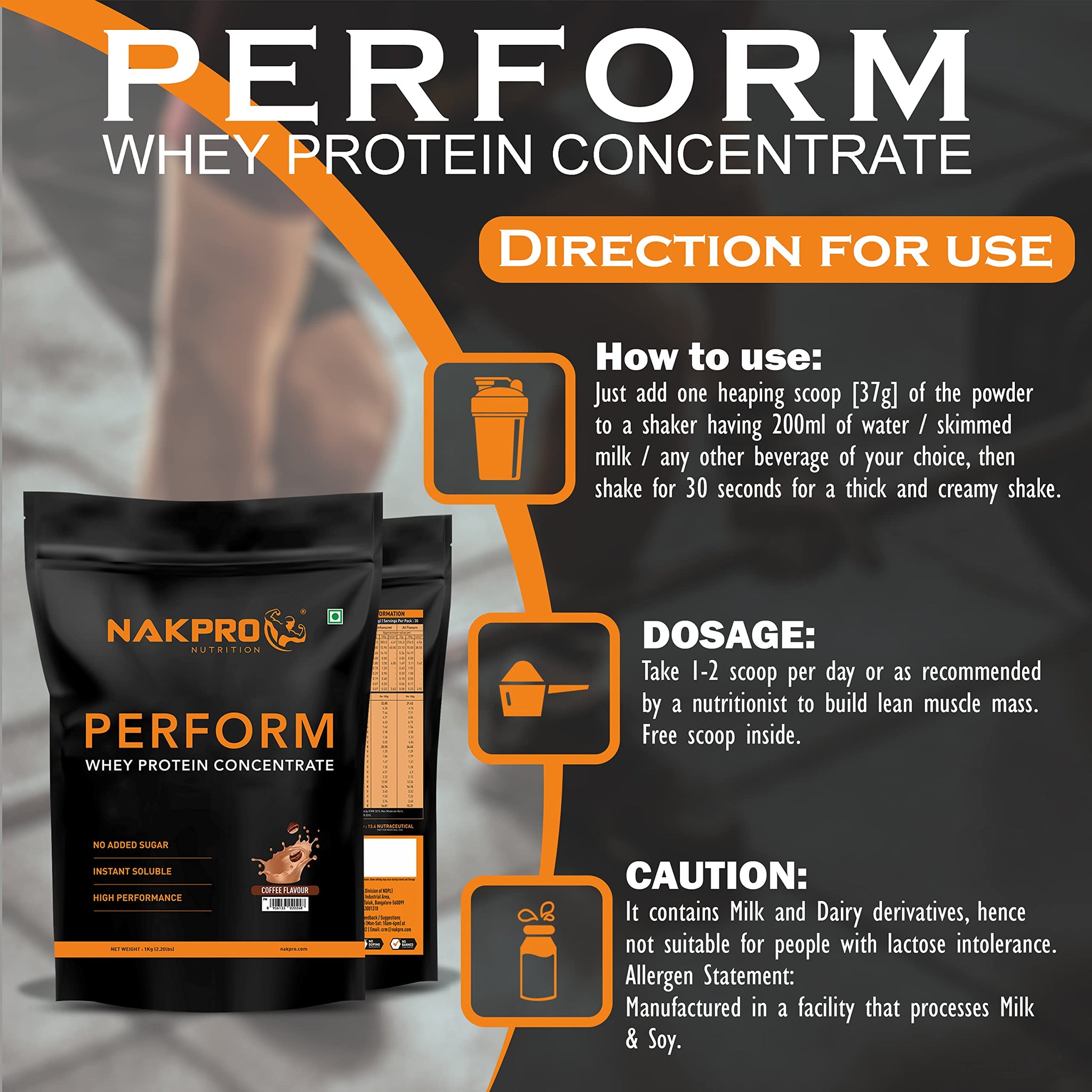 NAKPRO NUTRITION Perform Whey Protein Concentrate, 1kg Banana Flavor, 24g Protein Per 37g Scoop, Adult Powder Supplement - ba