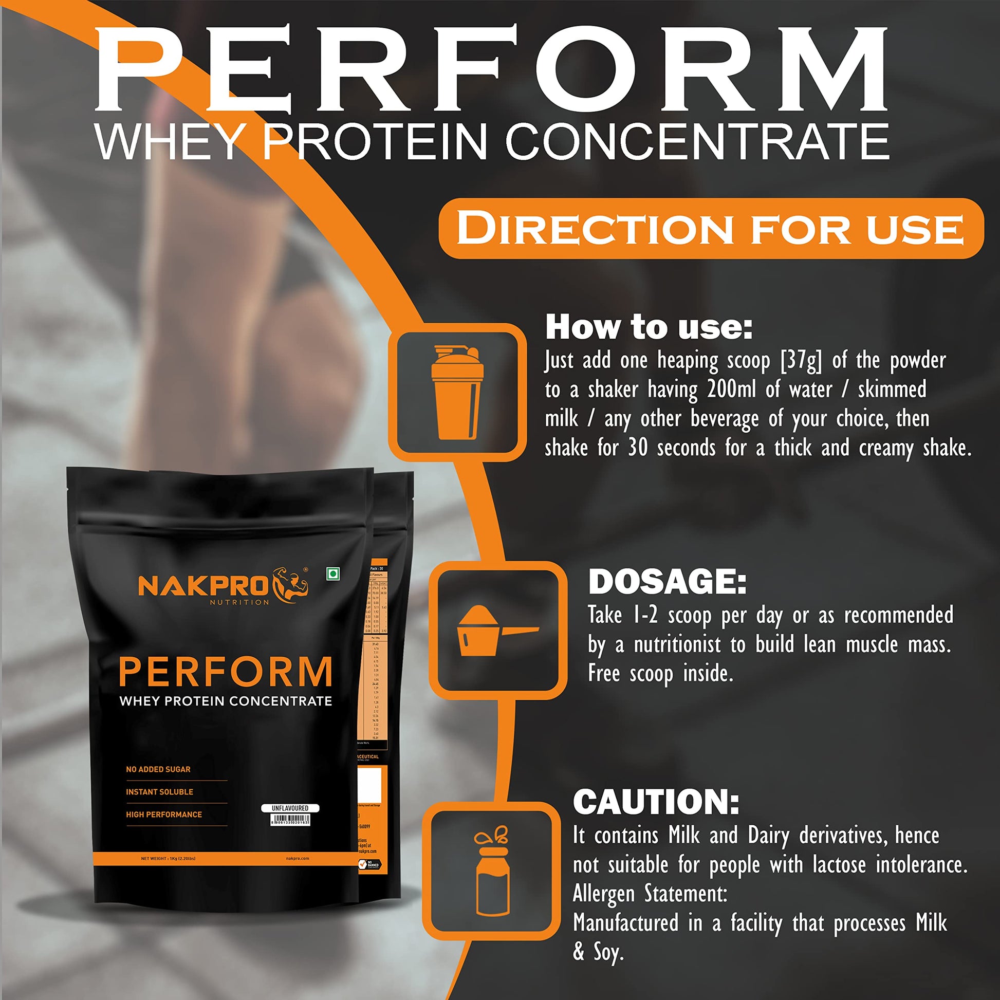 NAKPRO NUTRITION Perform Whey Protein Concentrate, 1kg Banana Flavor, 24g Protein Per 37g Scoop, Adult Powder Supplement - ba