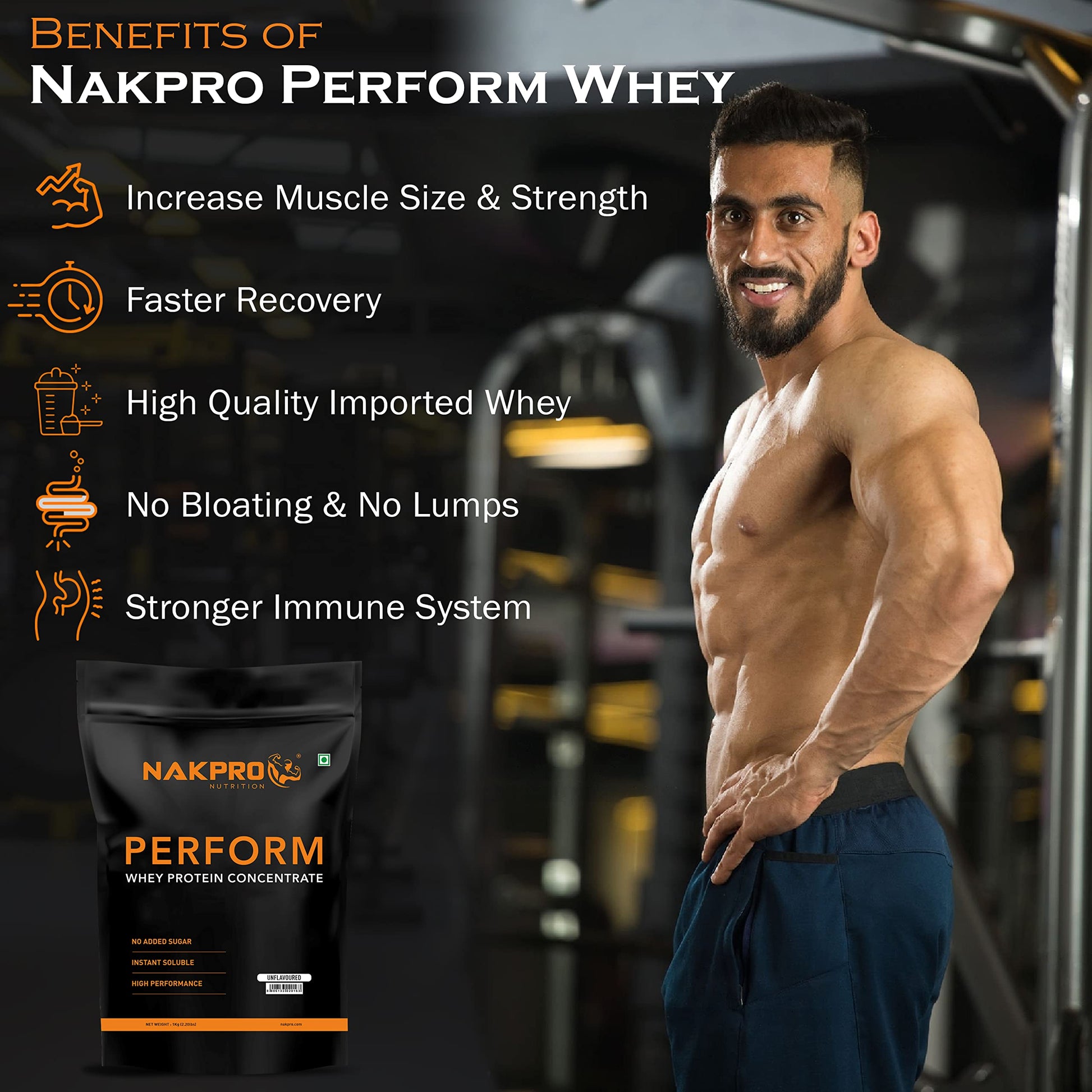 NAKPRO NUTRITION Perform Whey Protein Concentrate, 1kg Banana Flavor, 24g Protein Per 37g Scoop, Adult Powder Supplement - la