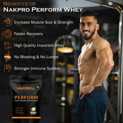 NAKPRO NUTRITION Perform Whey Protein Concentrate, 1kg Banana Flavor, 24g Protein Per 37g Scoop, Adult Powder Supplement - la