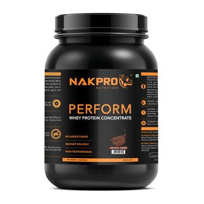 NAKPRO Nutrition Perform Whey Protein Concentrate, 1kg Chocolate Jar, 24g Protein, Trustified Certified