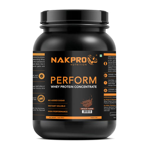NAKPRO Nutrition Perform Whey Protein Concentrate, 1kg Chocolate Jar, 24g Protein, Trustified Certified