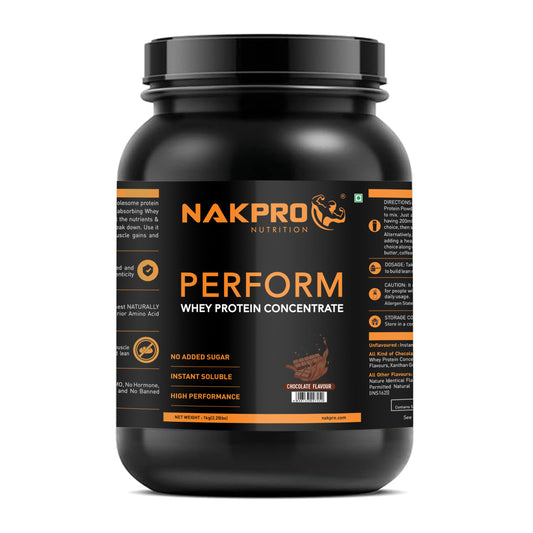 NAKPRO Nutrition Perform Whey Protein Concentrate, 1kg Chocolate Jar, 24g Protein, Trustified Certified