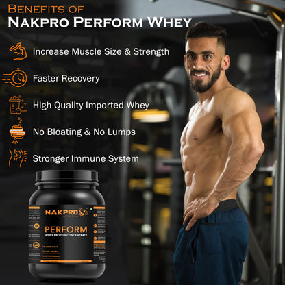 NAKPRO Nutrition Perform Whey Protein Concentrate, 1kg Chocolate Jar, 24g Protein, Trustified Certified - close-up detail