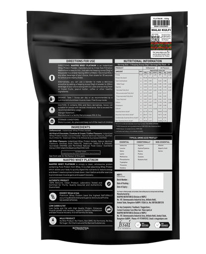 NAKPRO Platinum Whey Protein Isolate Powder, Cross-Flow Filtered, Trustified Certified, Adult Formula - front view (17)