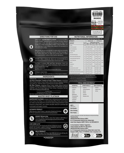 NAKPRO Platinum Whey Protein Isolate Powder, Cross-Flow Filtered, Trustified Certified, Adult Formula - front view (20)