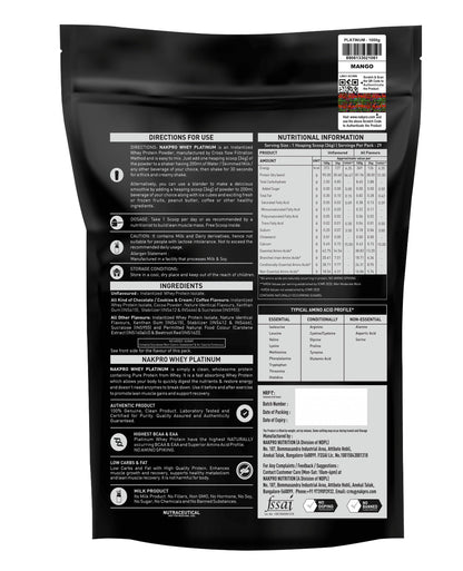 NAKPRO Platinum Whey Protein Isolate Powder, Cross-Flow Filtered, Trustified Certified, Adult Formula - front view (22)