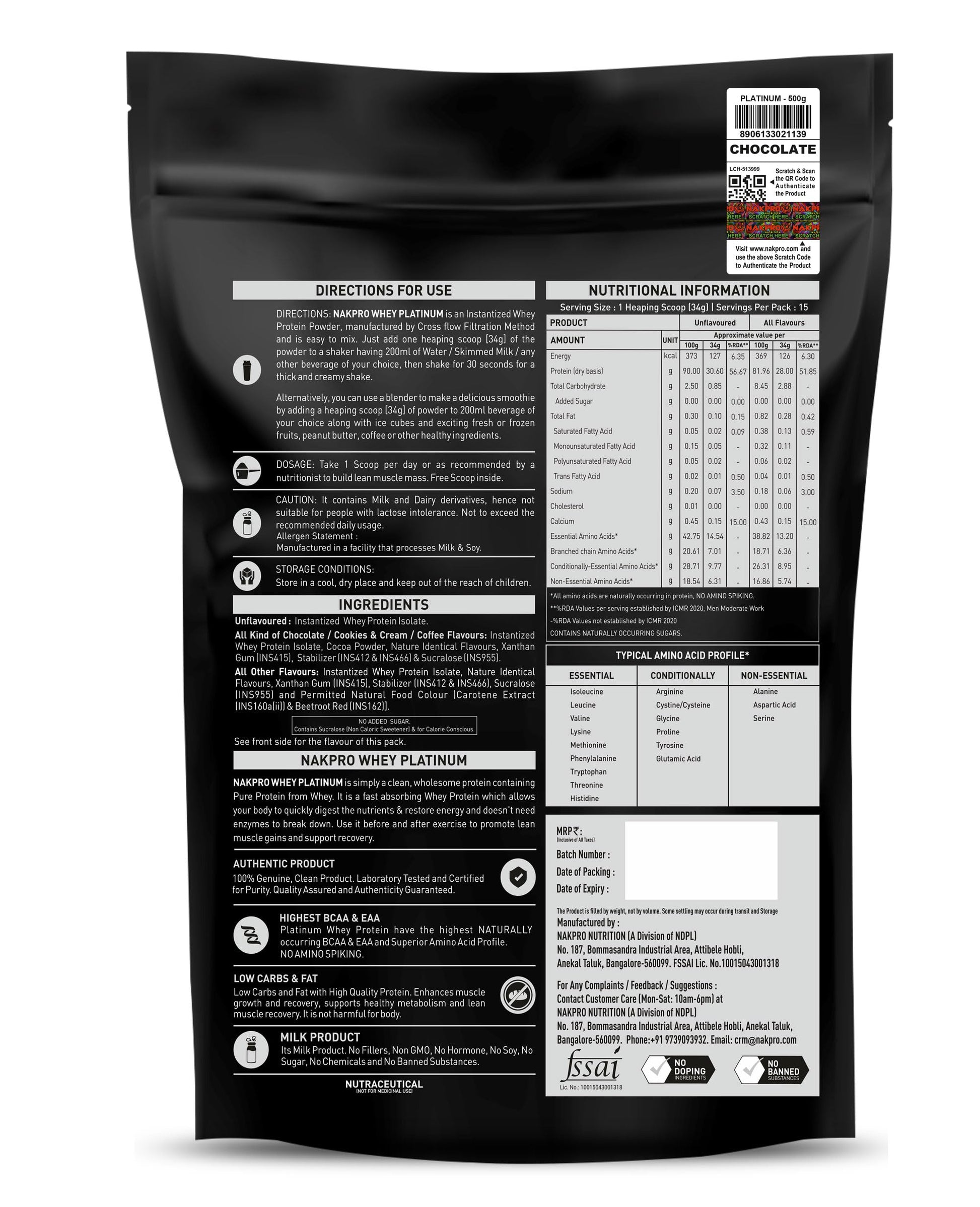 NAKPRO Platinum Whey Protein Isolate Powder, Cross-Flow Filtered, Trustified Certified, Adult Formula - front view (9)