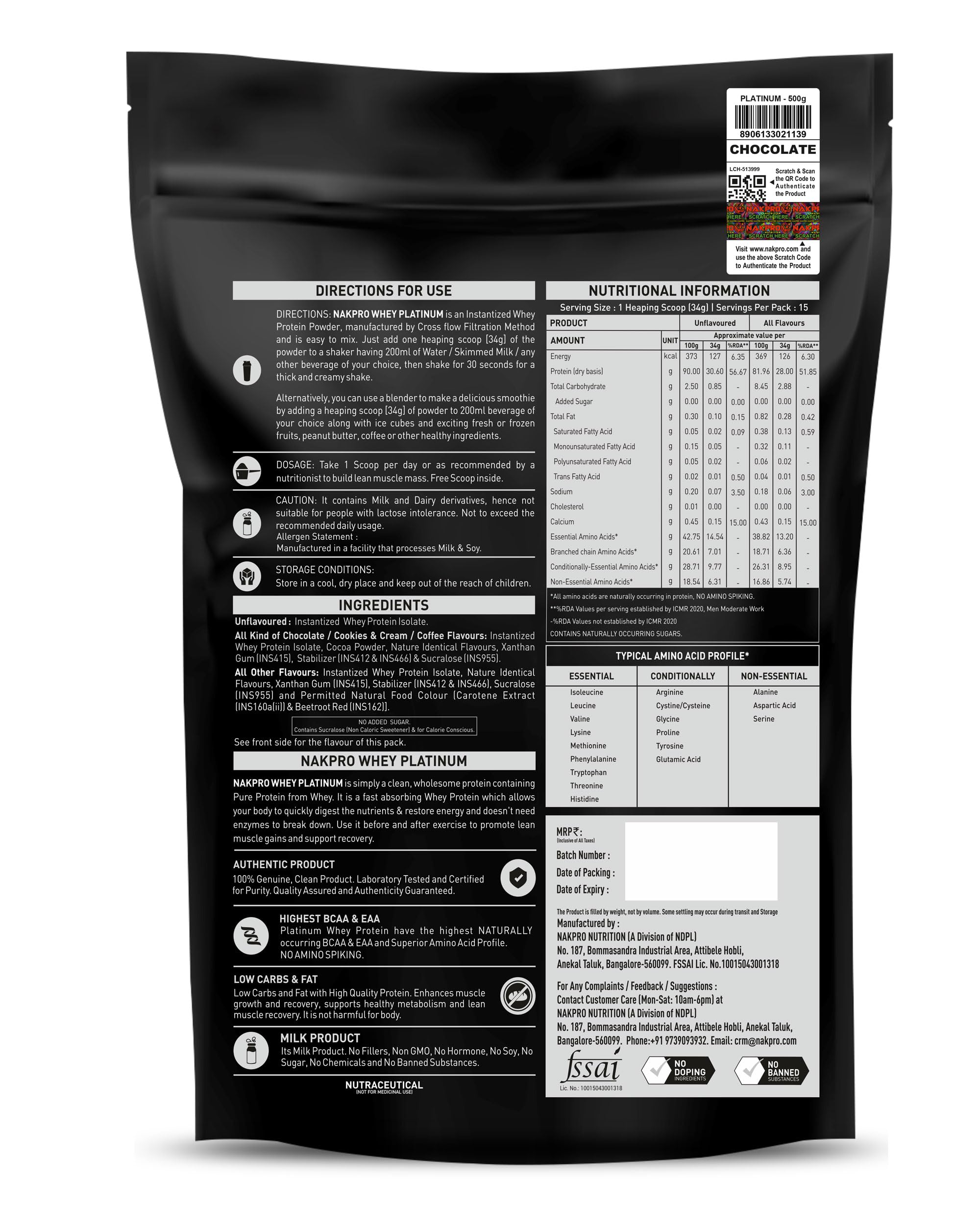 NAKPRO Platinum Whey Protein Isolate Powder, Cross-Flow Filtered, Trustified Certified, Adult Formula - front view (9)