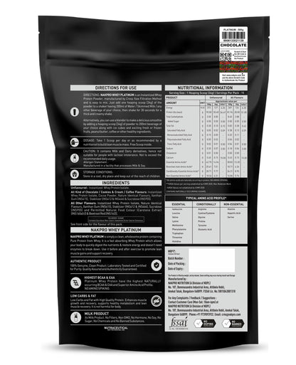 NAKPRO Platinum Whey Protein Isolate Powder, Cross-Flow Filtered, Trustified Certified, Adult Formula - front view (9)