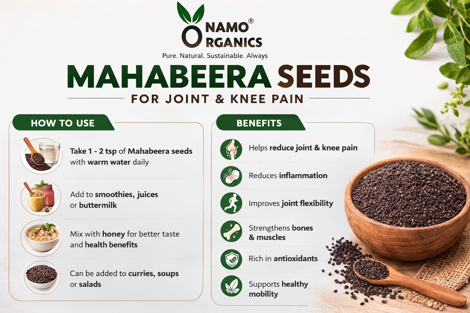 Namo Organics Mahabeera Seeds, 400g, Sortex Cleaned Herbal Seed - ingredients panel