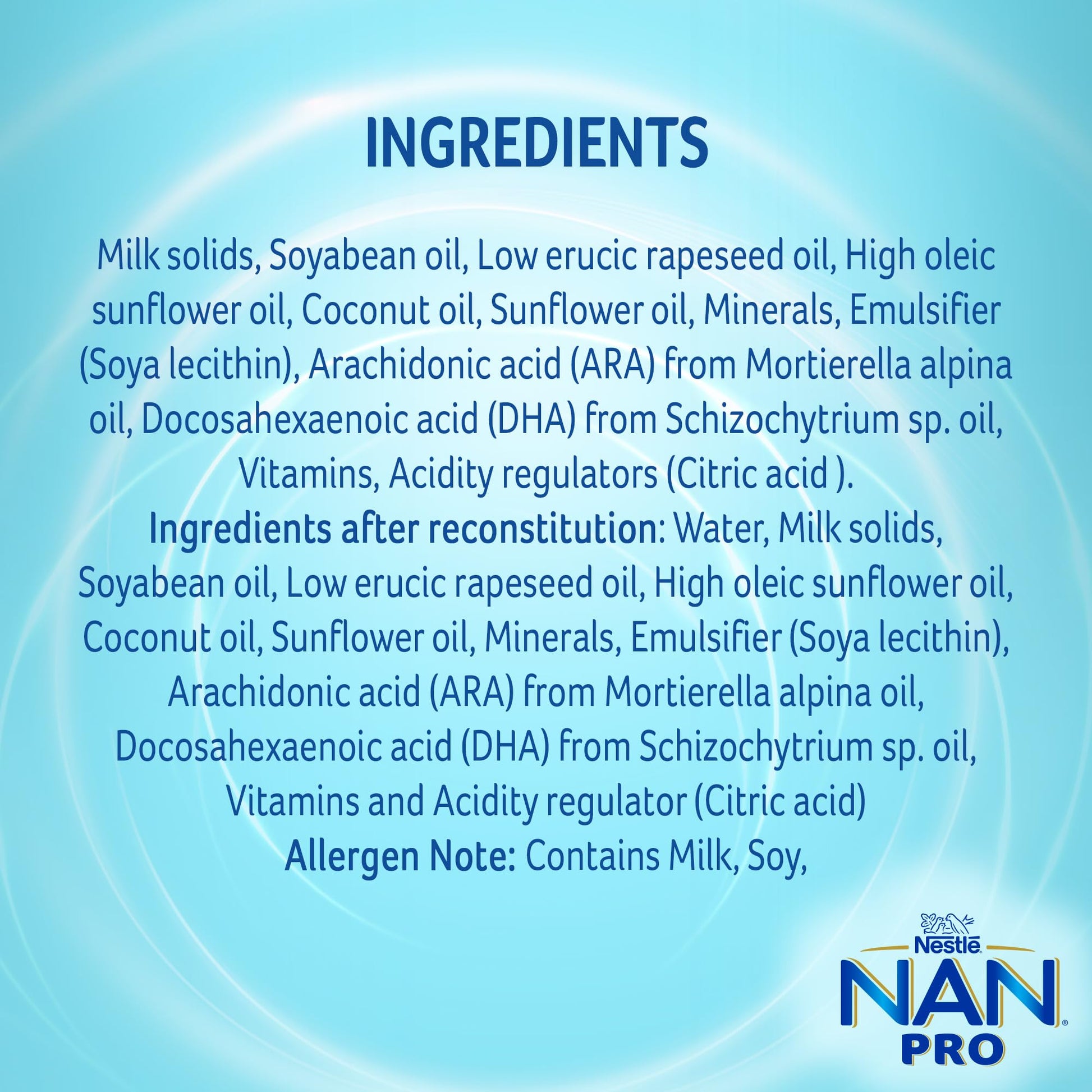 NAN PRO Stage 2 Follow-Up Formula Milk Powder with DHA and Iron, After 6 Months to 12 Months - label detail