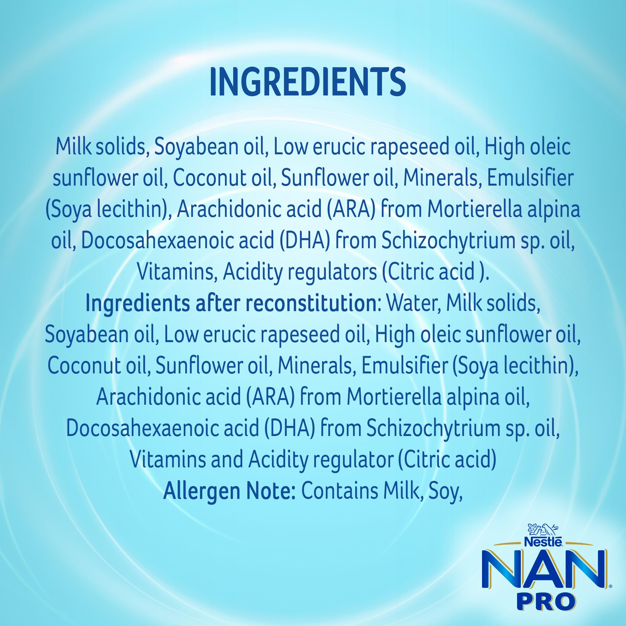 NAN PRO Stage 2 Follow-Up Formula Milk Powder with DHA and Iron, After 6 Months to 12 Months - label detail
