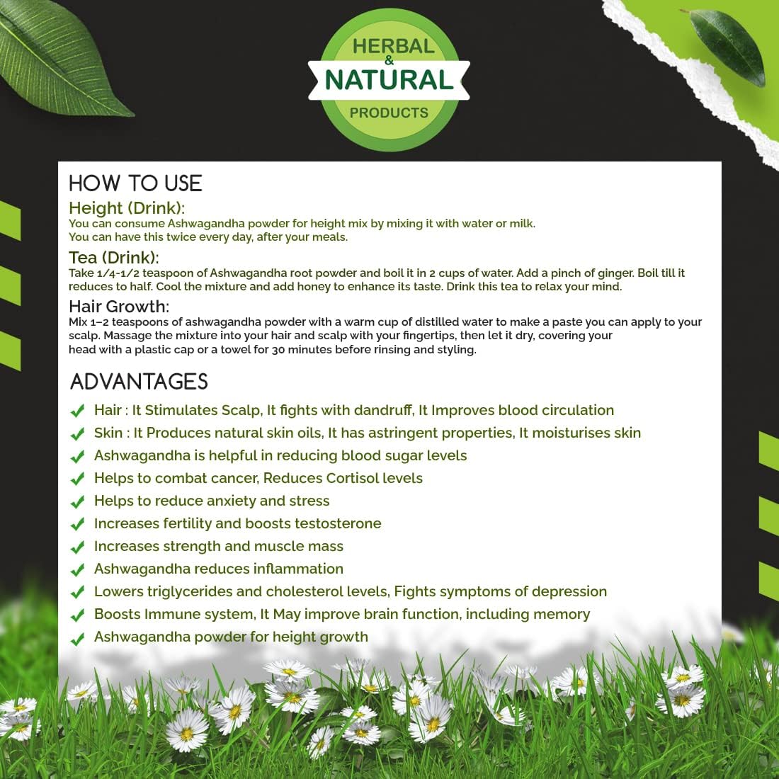Natural and Herbal Products Ashwagandha (Withania Somnifera) Herbal Powder, 100g - close-up detail