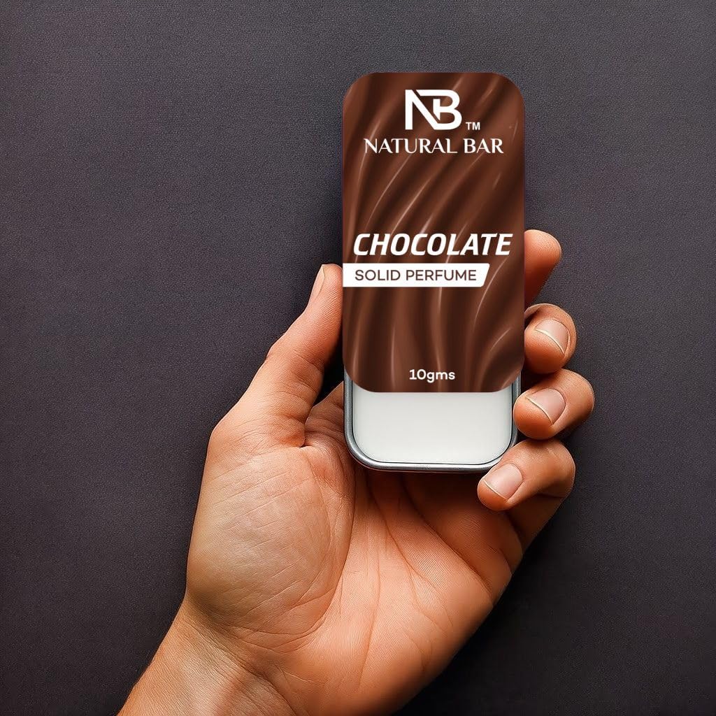 NATURAL BAR Alcohol-Free Solid Perfume, Unisex Chocolate Scent, 150g, Travel Friendly Wax Cologne - packaging