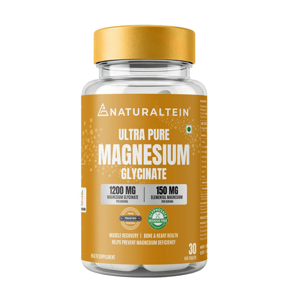 NATURALTEIN Magnesium Glycinate 1200mg, Chelated Mineral Supplement, 150mg Elemental Magnesium