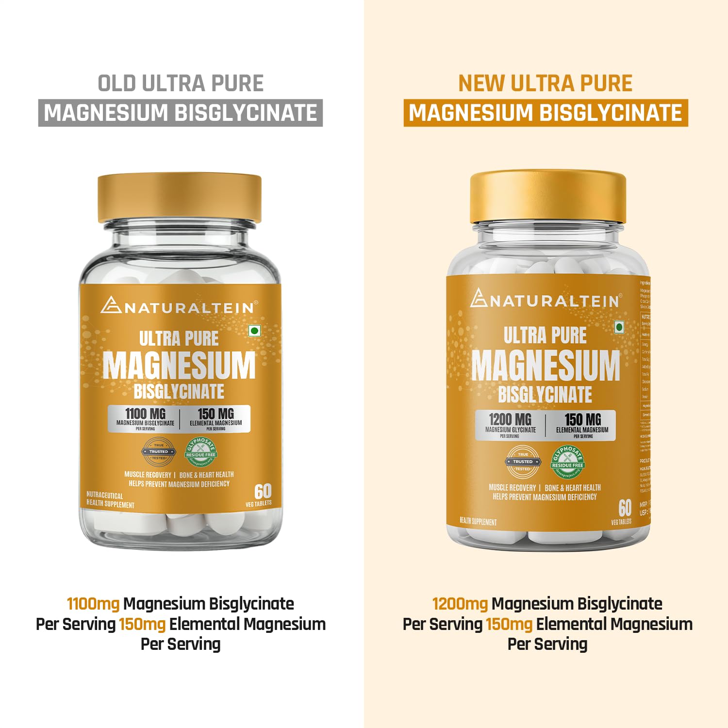 NATURALTEIN Magnesium Glycinate 1200mg, Chelated Mineral Supplement, 150mg Elemental Magnesium - close-up detail (15)