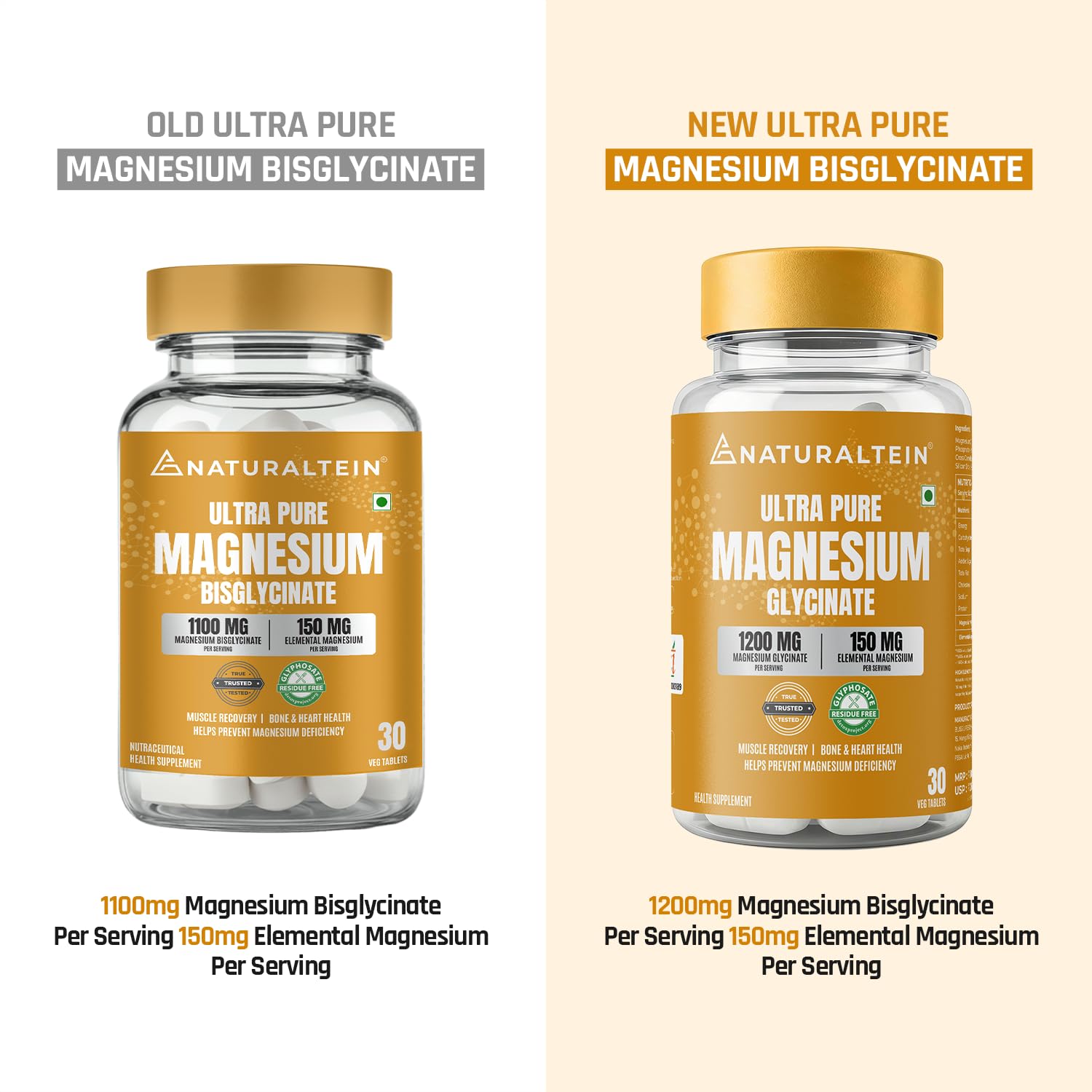NATURALTEIN Magnesium Glycinate 1200mg, Chelated Mineral Supplement, 150mg Elemental Magnesium - label detail