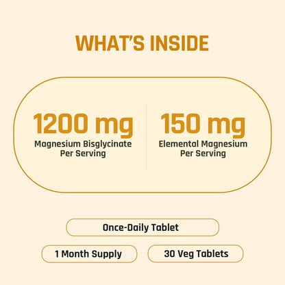 NATURALTEIN Magnesium Glycinate 1200mg, Chelated Mineral Supplement, 150mg Elemental Magnesium - ingredients panel