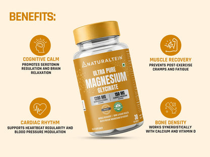 NATURALTEIN Magnesium Glycinate 1200mg, Chelated Mineral Supplement, 150mg Elemental Magnesium - close-up detail