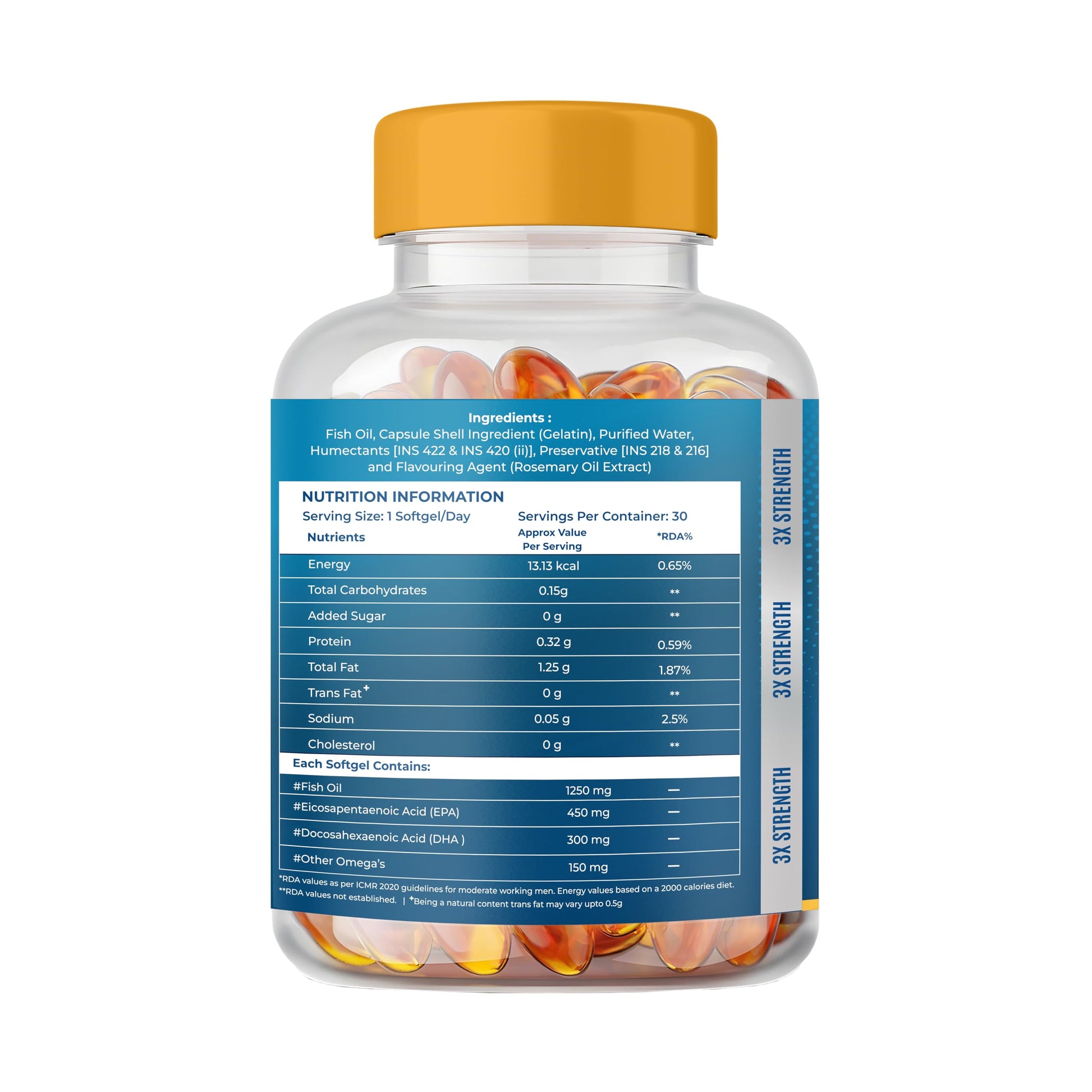 NATURALTEIN Omega-3 Fish Oil Softgels, Triple Strength 1250mg, with Vitamin D3 & E, Triglyceride Form, Glyphosate-Free - back
