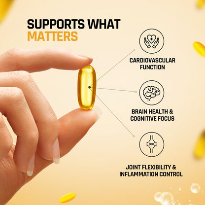 NATURALTEIN Omega-3 Fish Oil Softgels, Triple Strength 1250mg, with Vitamin D3 & E, Triglyceride Form, Glyphosate-Free - pack