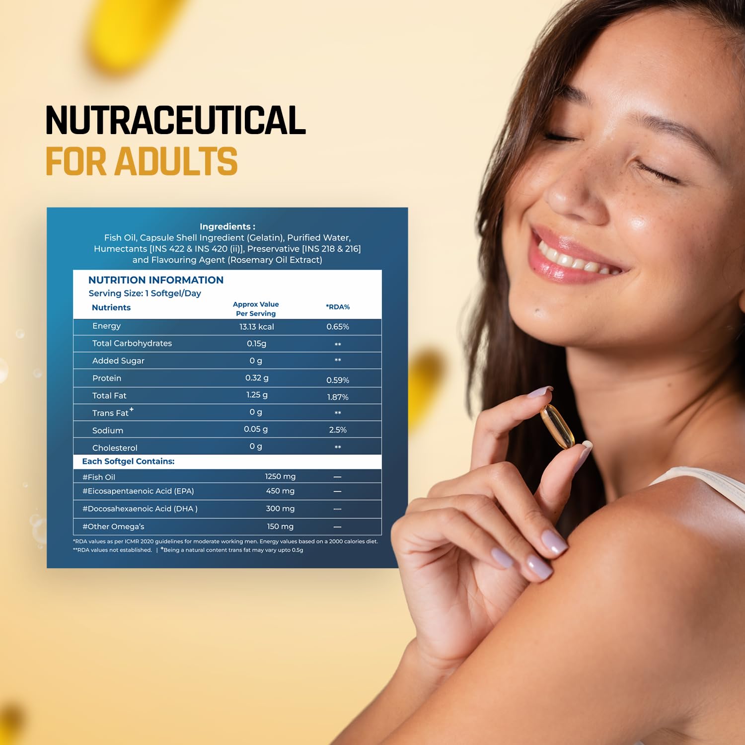 NATURALTEIN Omega-3 Fish Oil Softgels, Triple Strength 1250mg, with Vitamin D3 & E, Triglyceride Form, Glyphosate-Free - clos