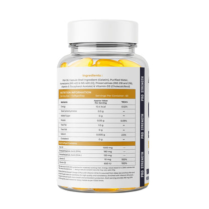 NATURALTEIN Omega-3 Fish Oil Softgels, Triple Strength 1250mg, with Vitamin D3 & E, Triglyceride Form, Glyphosate-Free - fron
