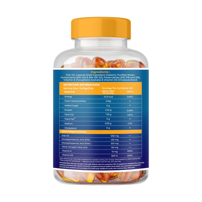NATURALTEIN Omega-3 Fish Oil Softgels, Triple Strength 1250mg, with Vitamin D3 & E, Triglyceride Form, Glyphosate-Free - back