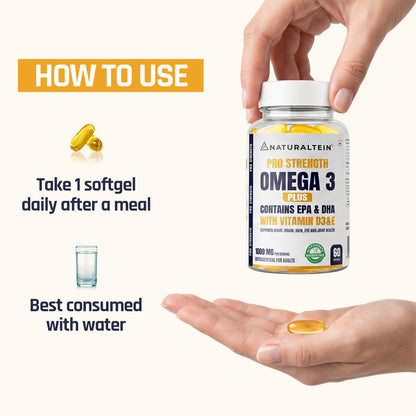 NATURALTEIN Omega-3 Fish Oil Softgels, Triple Strength 1250mg, with Vitamin D3 & E, Triglyceride Form, Glyphosate-Free - size