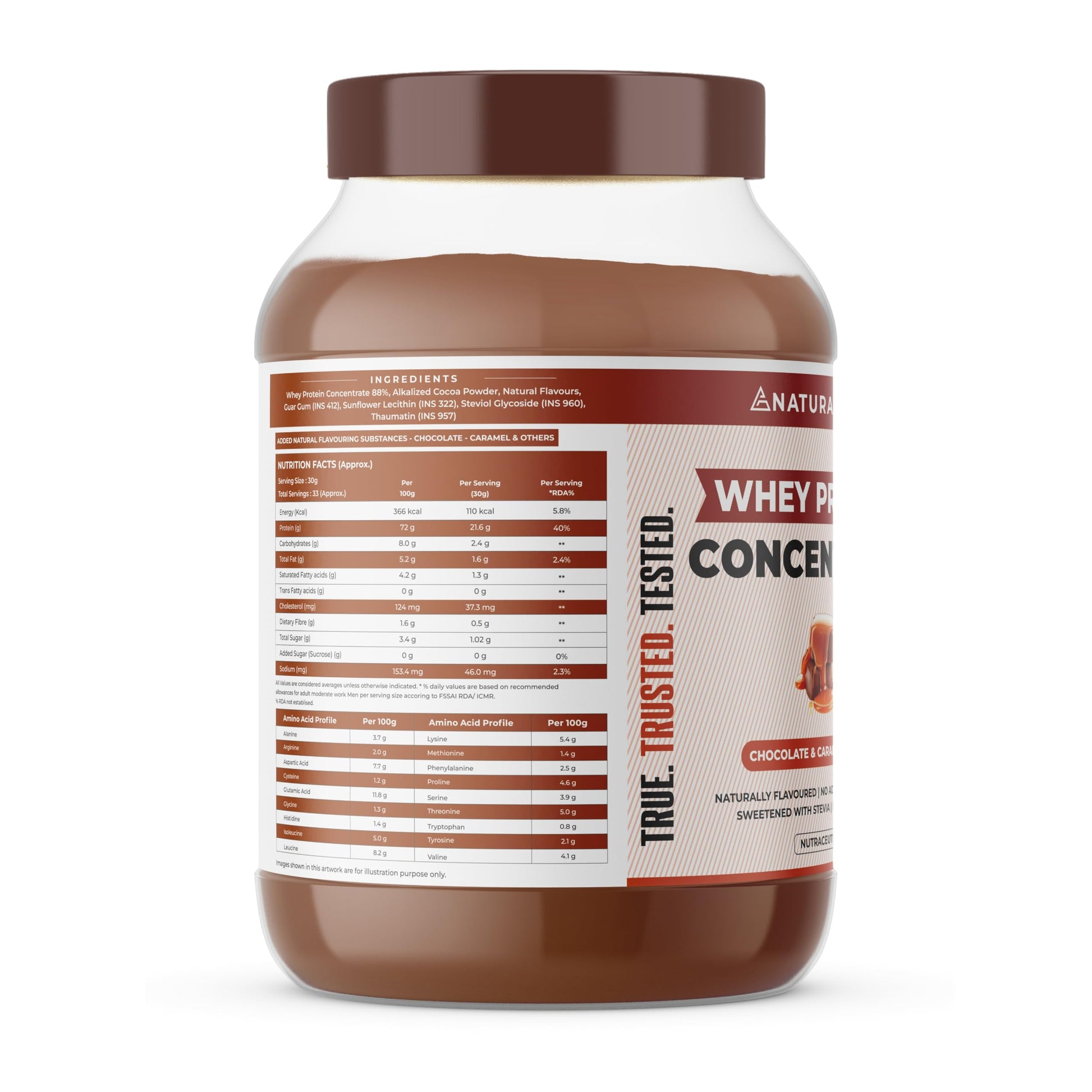 Naturaltein Whey Protein Concentrate Caffè Mocha, 1kg, 21g Protein, Non-GMO, Soy-Free, No Artificial Sweeteners - front view 