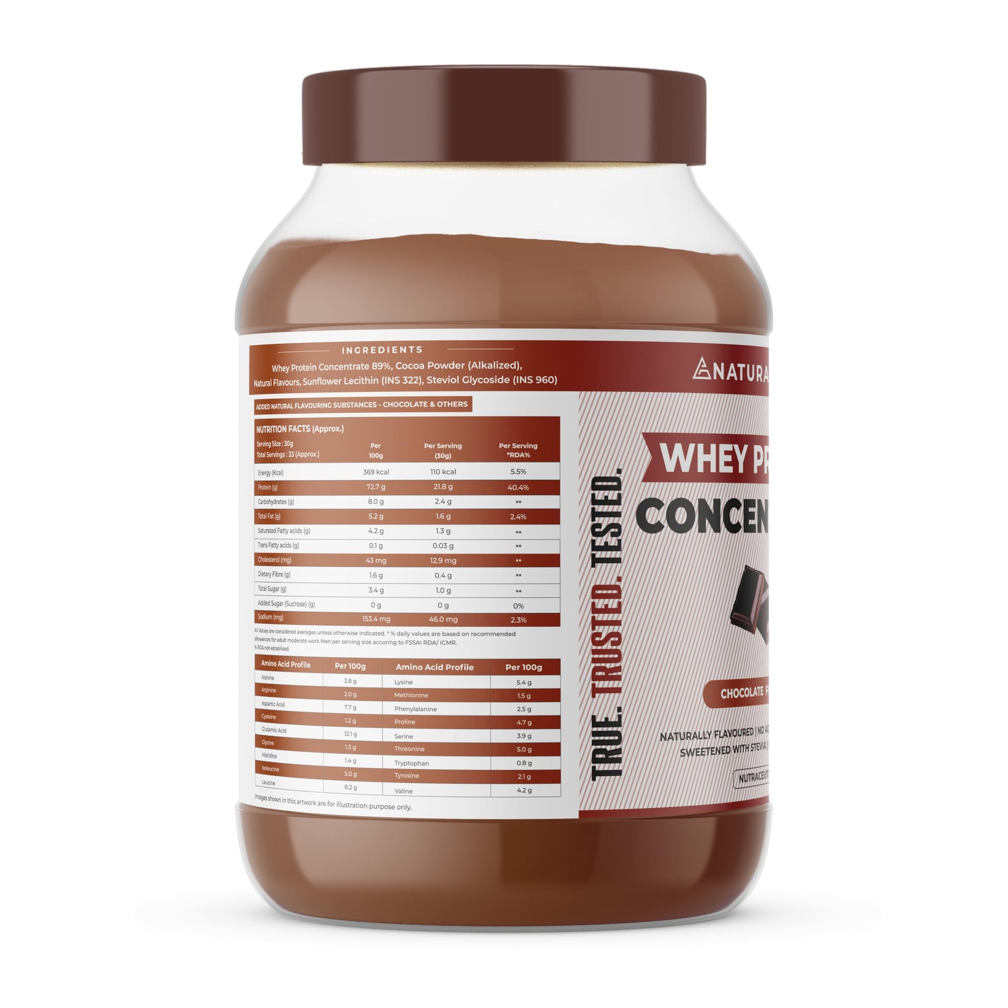 Naturaltein Whey Protein Concentrate Caffè Mocha, 1kg, 21g Protein, Non-GMO, Soy-Free, No Artificial Sweeteners - front view 