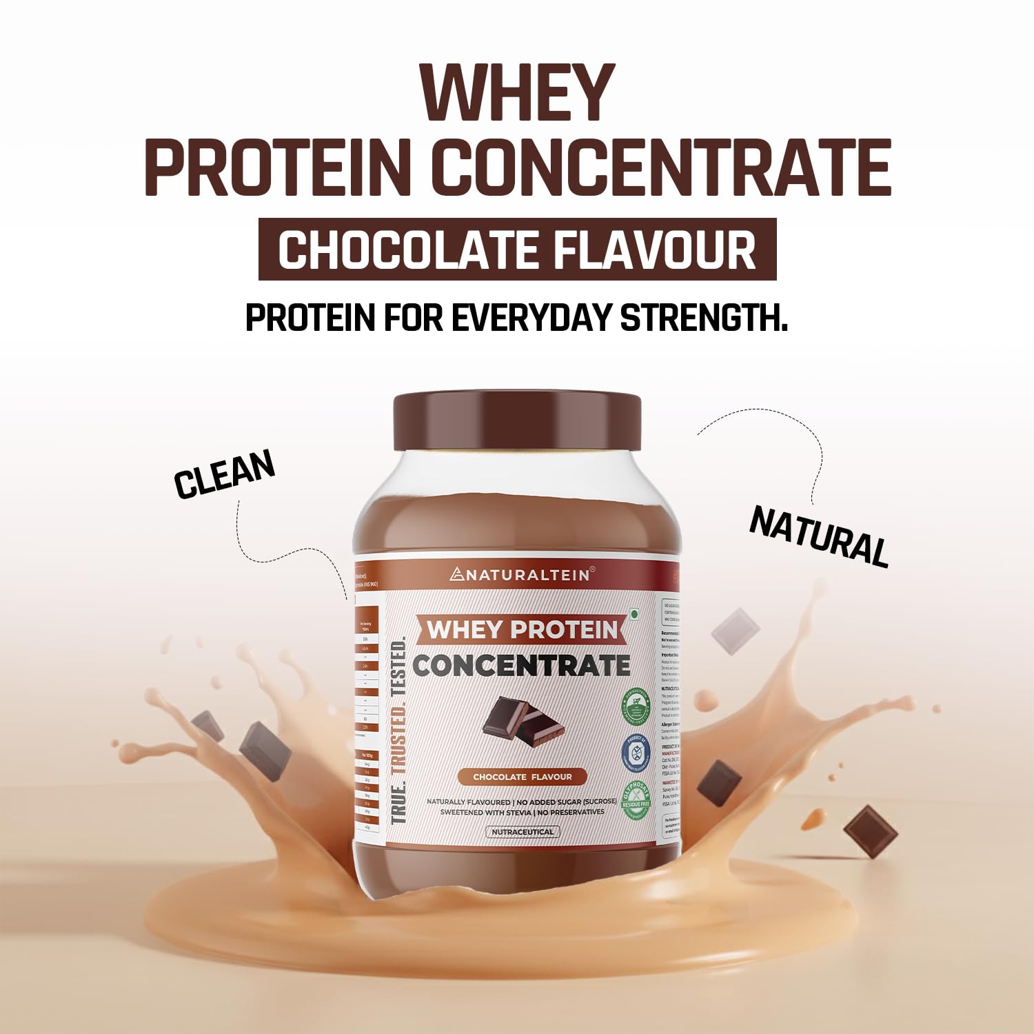 Naturaltein Whey Protein Concentrate Caffè Mocha, 1kg, 21g Protein, Non-GMO, Soy-Free, No Artificial Sweeteners - label detai