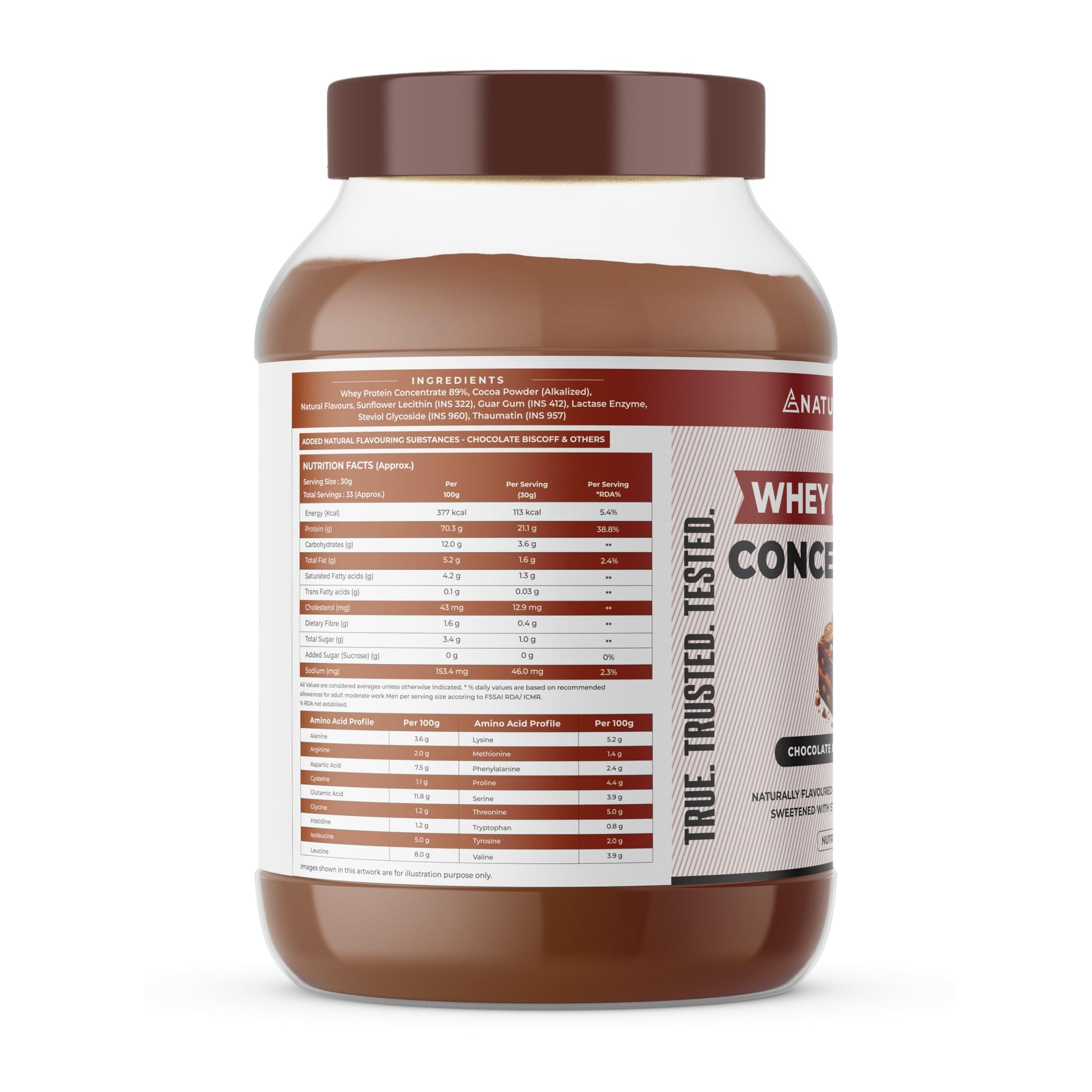 Naturaltein Whey Protein Concentrate Caffè Mocha, 1kg, 21g Protein, Non-GMO, Soy-Free, No Artificial Sweeteners - front view 